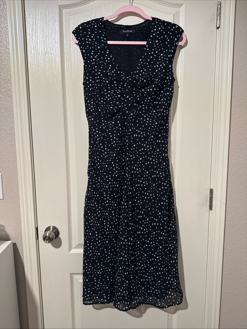 Evan Picone Black Midi Dress with White Polka Dots